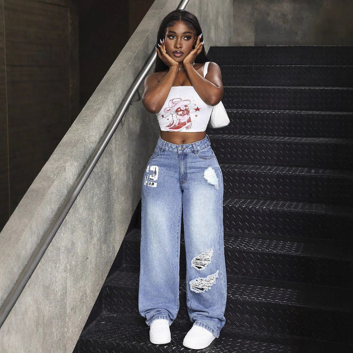 Artisio | Women Y2K Ripped Baggy Denim