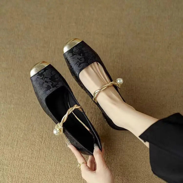 Aurelia Vintage Pearl Low Block Strap Heels