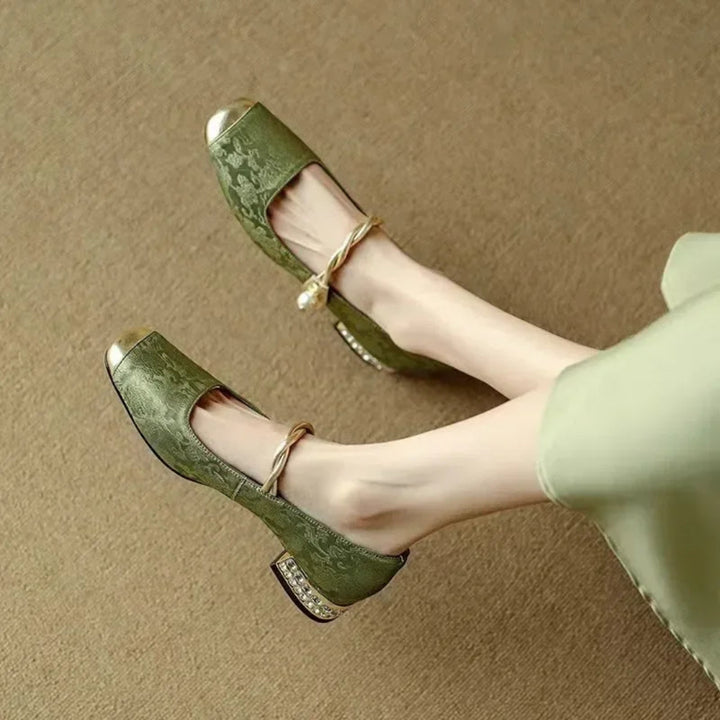 Aurelia Vintage Pearl Low Block Strap Heels