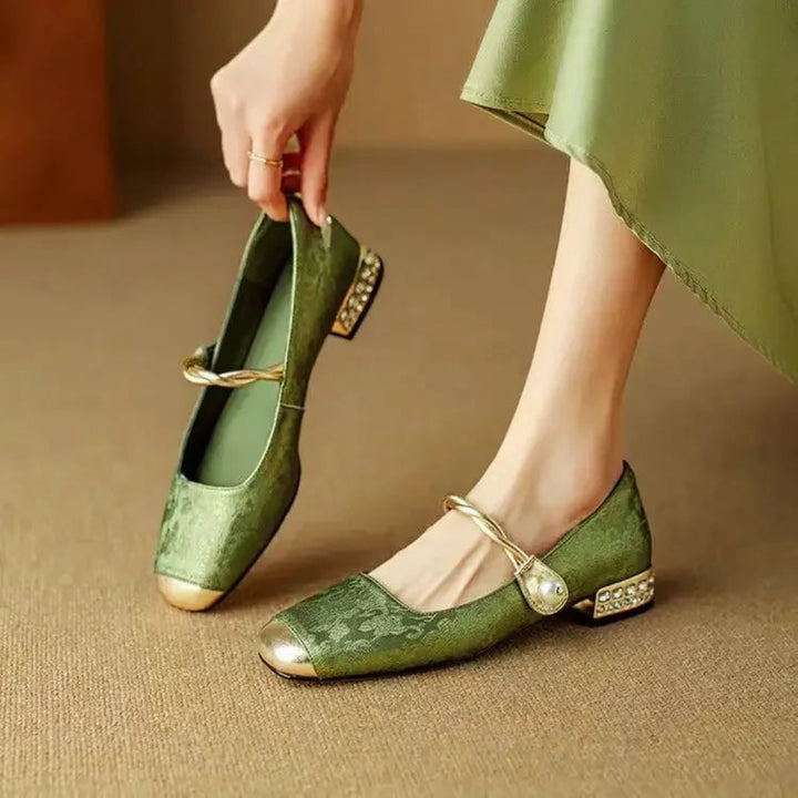Aurelia Vintage Pearl Low Block Strap Heels