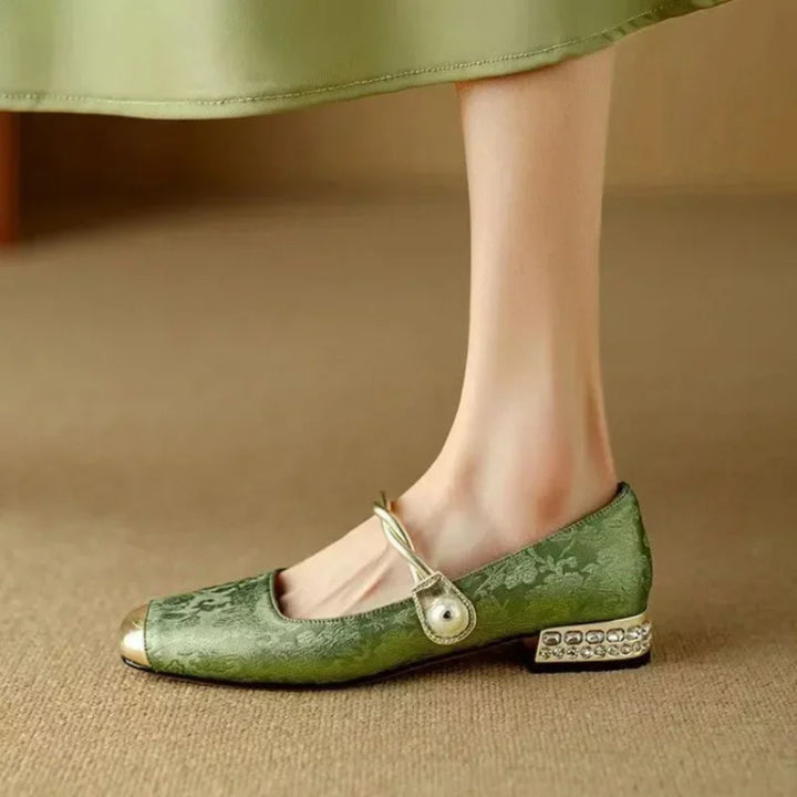 Aurelia Vintage Pearl Low Block Strap Heels
