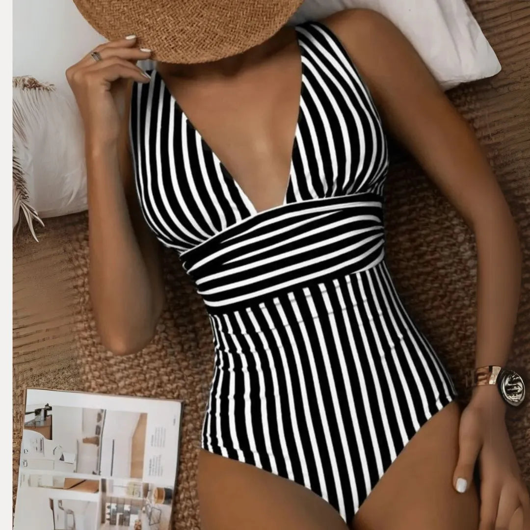 Aurora Striped Deep V One-Piece Swimsuit