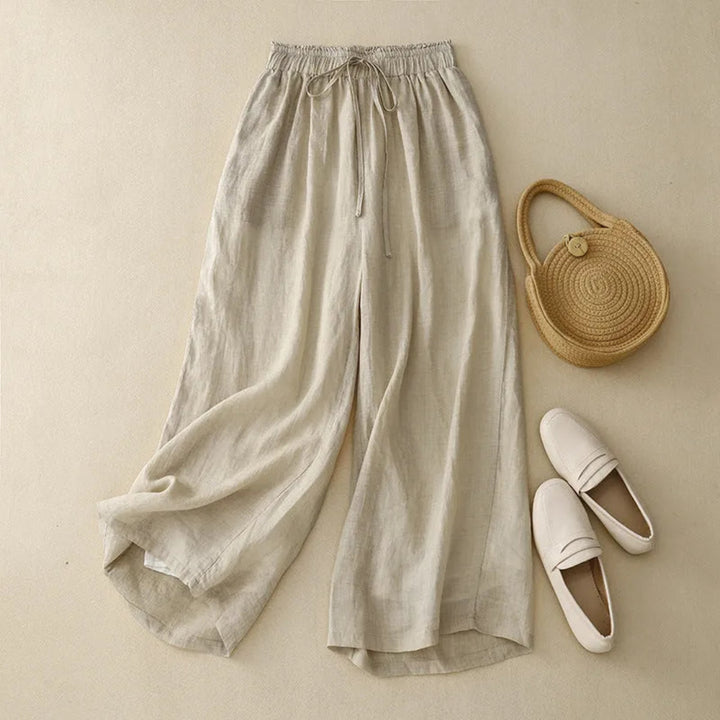 Ava High-Waist Drawstring Wide-Leg Linen Pants