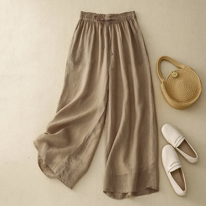 Ava High-Waist Drawstring Wide-Leg Linen Pants