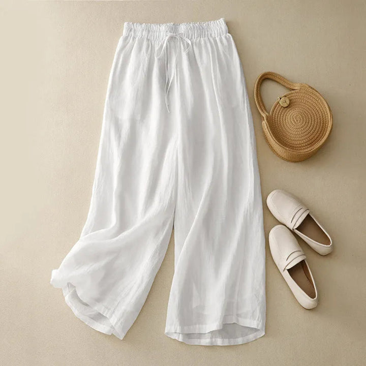 Ava High-Waist Drawstring Wide-Leg Linen Pants