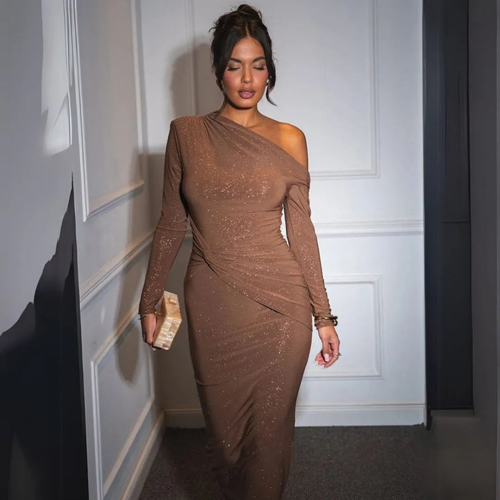 Ayla Glitter One-Shoulder Bodycon Maxi Dress