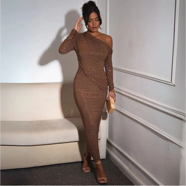 Ayla Glitter One-Shoulder Bodycon Maxi Dress