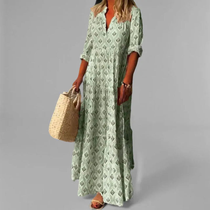 Belle Stand Collar Vintage Print Maxi Dress