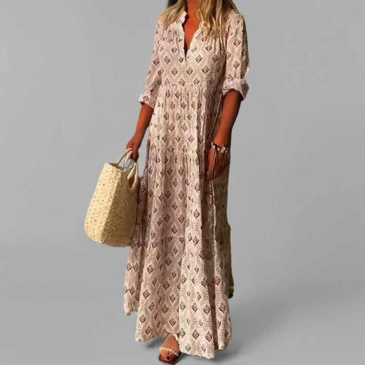 Belle Stand Collar Vintage Print Maxi Dress
