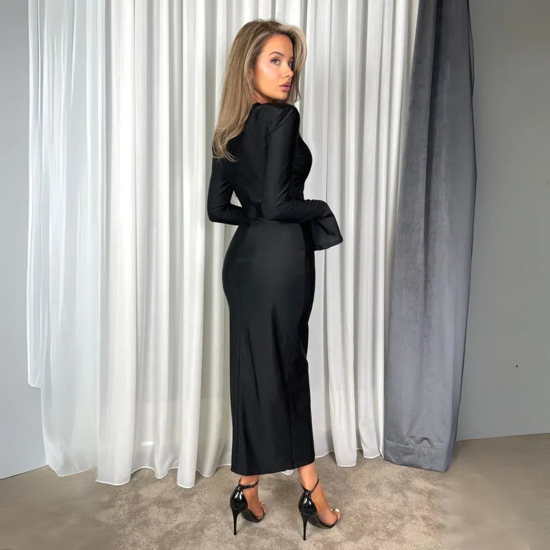 Bianca Embellished Cut-Out V-Neck Midi Dress