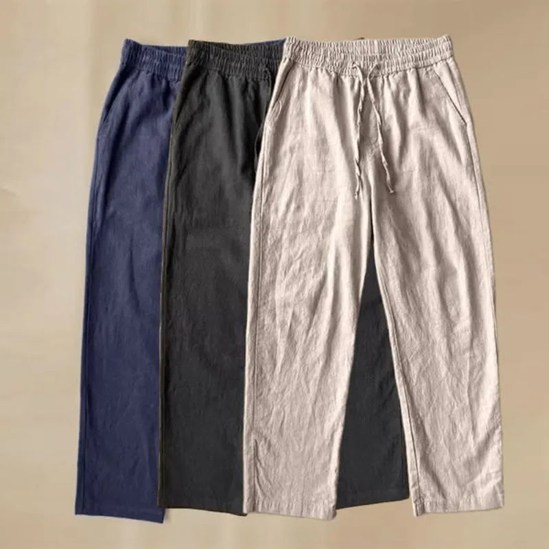 Caspian Elastic Waist Linen Lounge Trousers Artisio