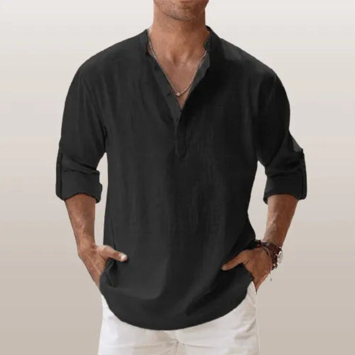 Cairo Linen Roll Up Sleeves Henley Shirt