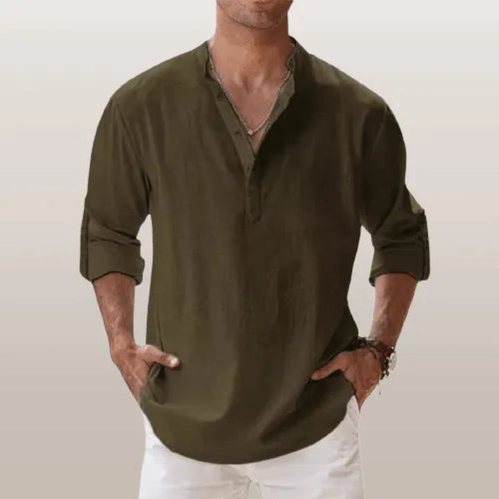 Cairo Linen Roll Up Sleeves Henley Shirt