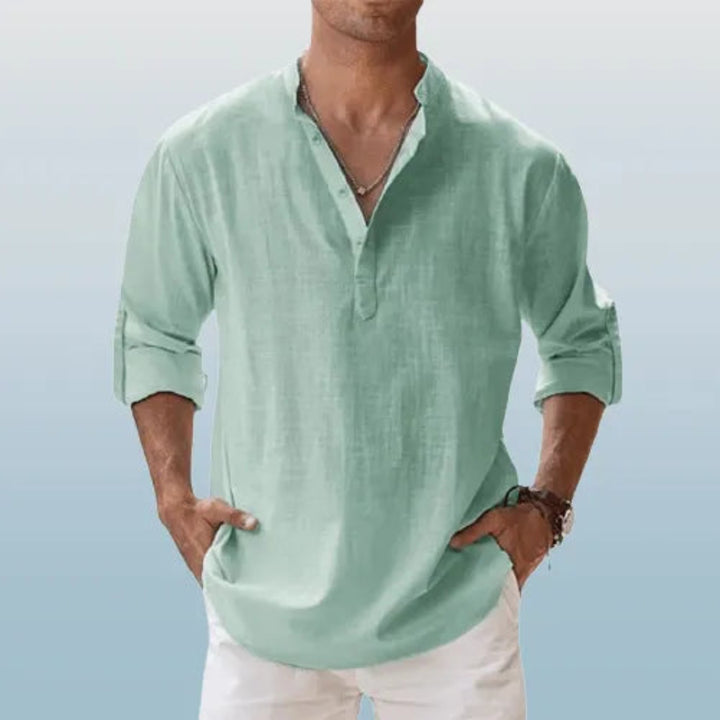 Cairo Linen Roll Up Sleeves Henley Shirt