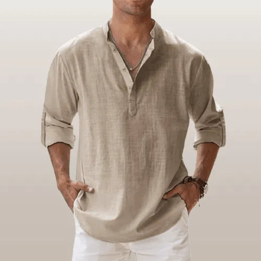 Cairo Linen Roll Up Sleeves Henley Shirt