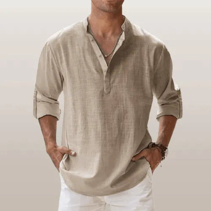 Cairo Linen Roll Up Sleeves Henley Shirt