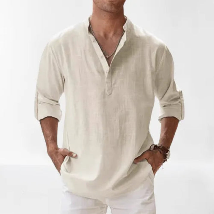 Cairo Linen Roll Up Sleeves Henley Shirt