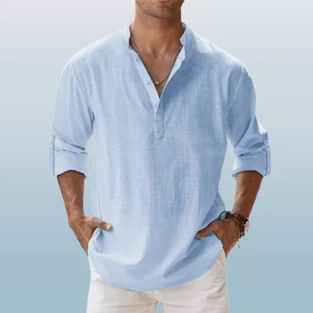 Cairo Linen Roll Up Sleeves Henley Shirt