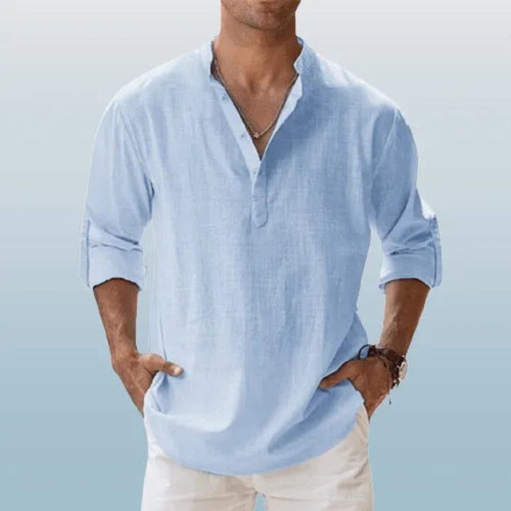 Cairo Linen Roll Up Sleeves Henley Shirt