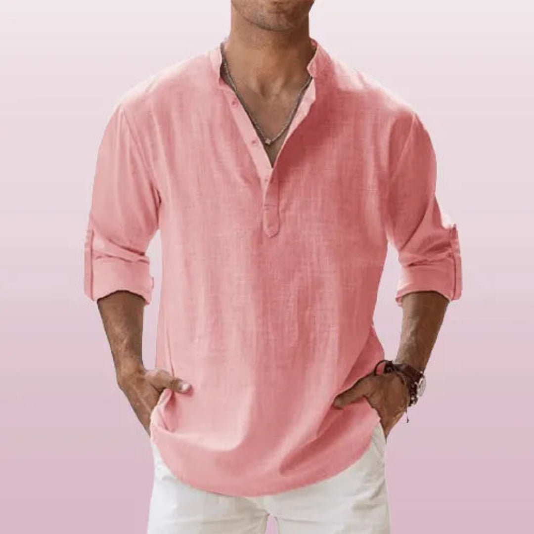 Cairo Linen Roll Up Sleeves Henley Shirt
