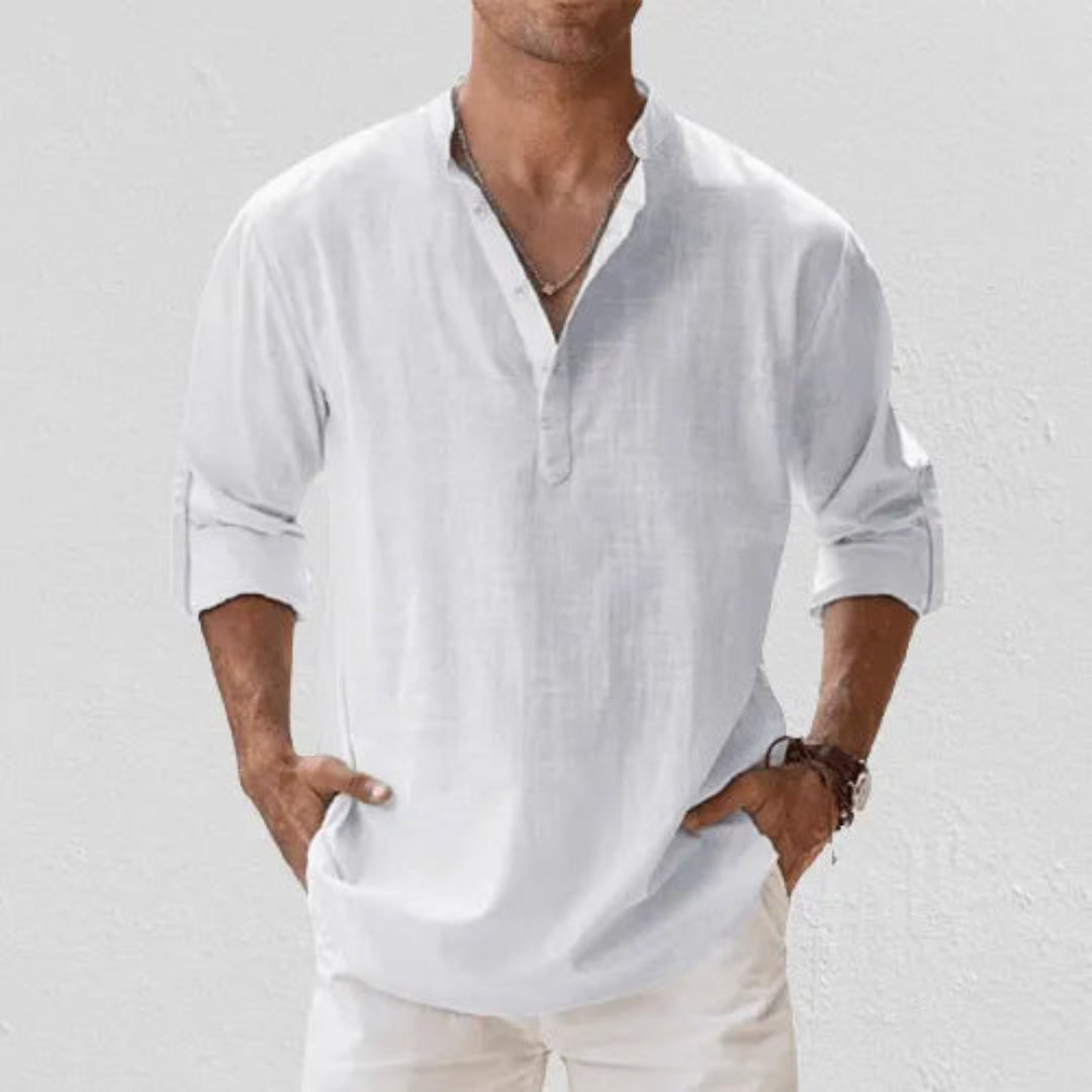 Cairo Linen Roll Up Sleeves Henley Shirt