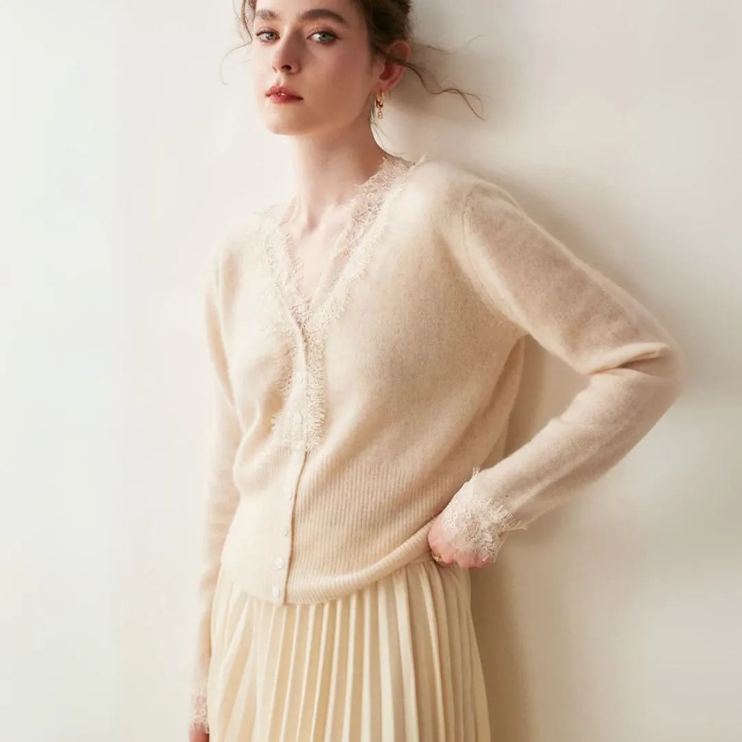 Cameron Lace-Trimmed Cashmere Cardigan Artisio