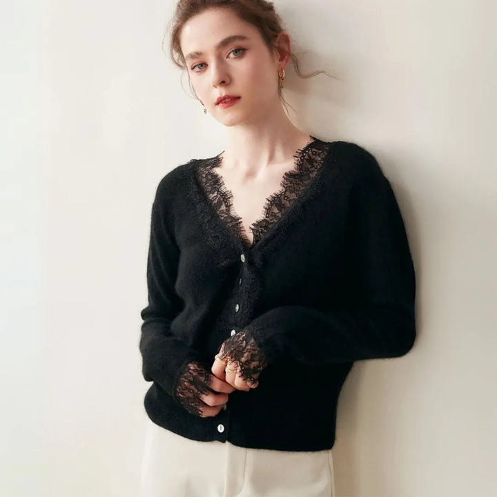 Cameron Lace-Trimmed Cashmere Cardigan Artisio