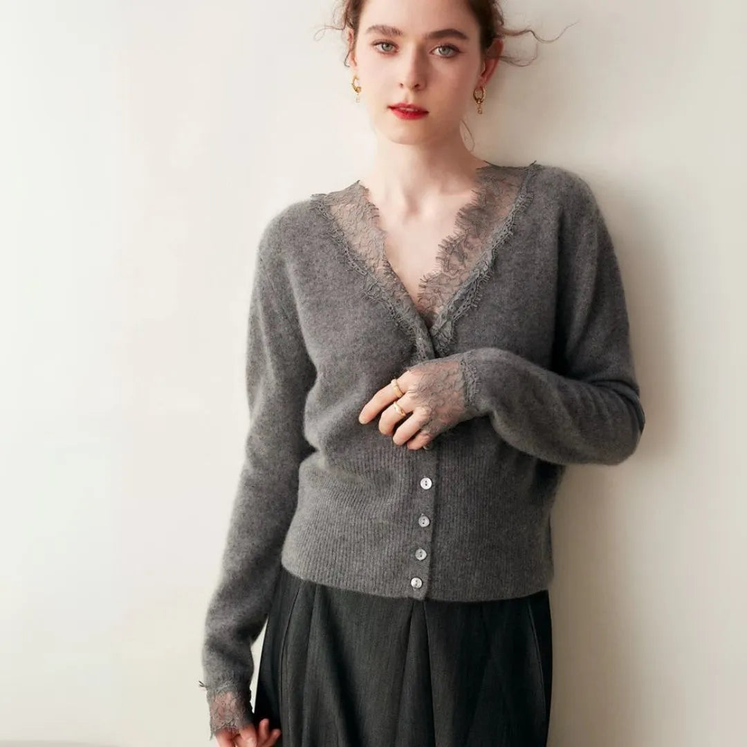 Cameron Lace-Trimmed Cashmere Cardigan Artisio