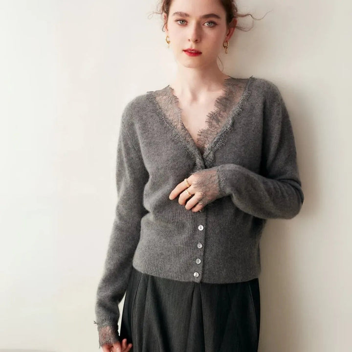 Cameron Lace-Trimmed Cashmere Cardigan Artisio