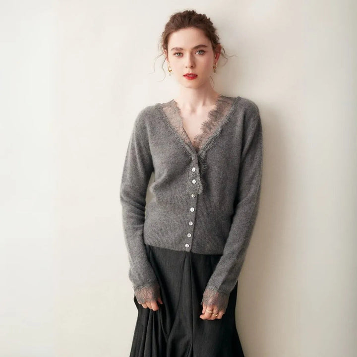 Cameron Lace-Trimmed Cashmere Cardigan Artisio