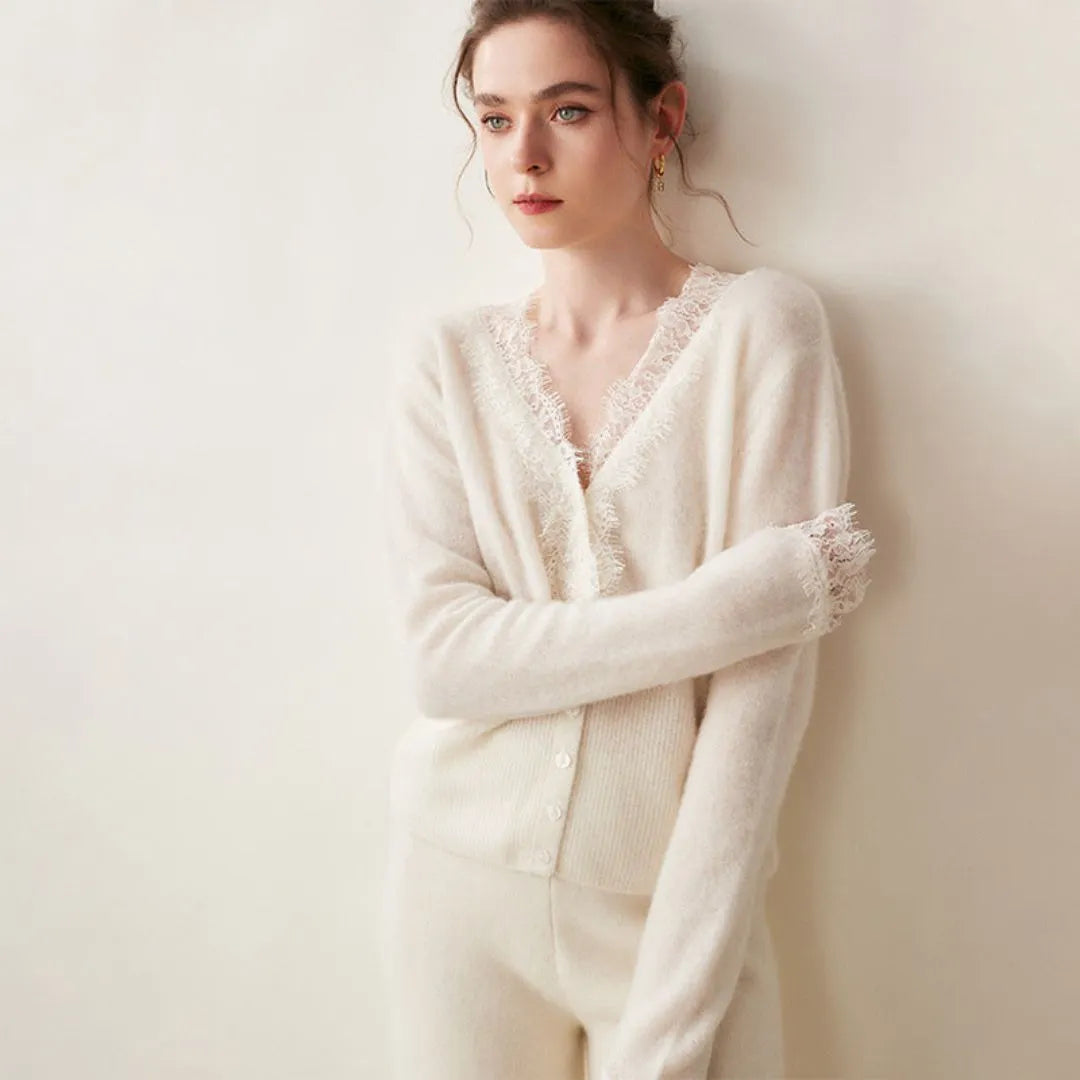 Cameron Lace-Trimmed Cashmere Cardigan Artisio