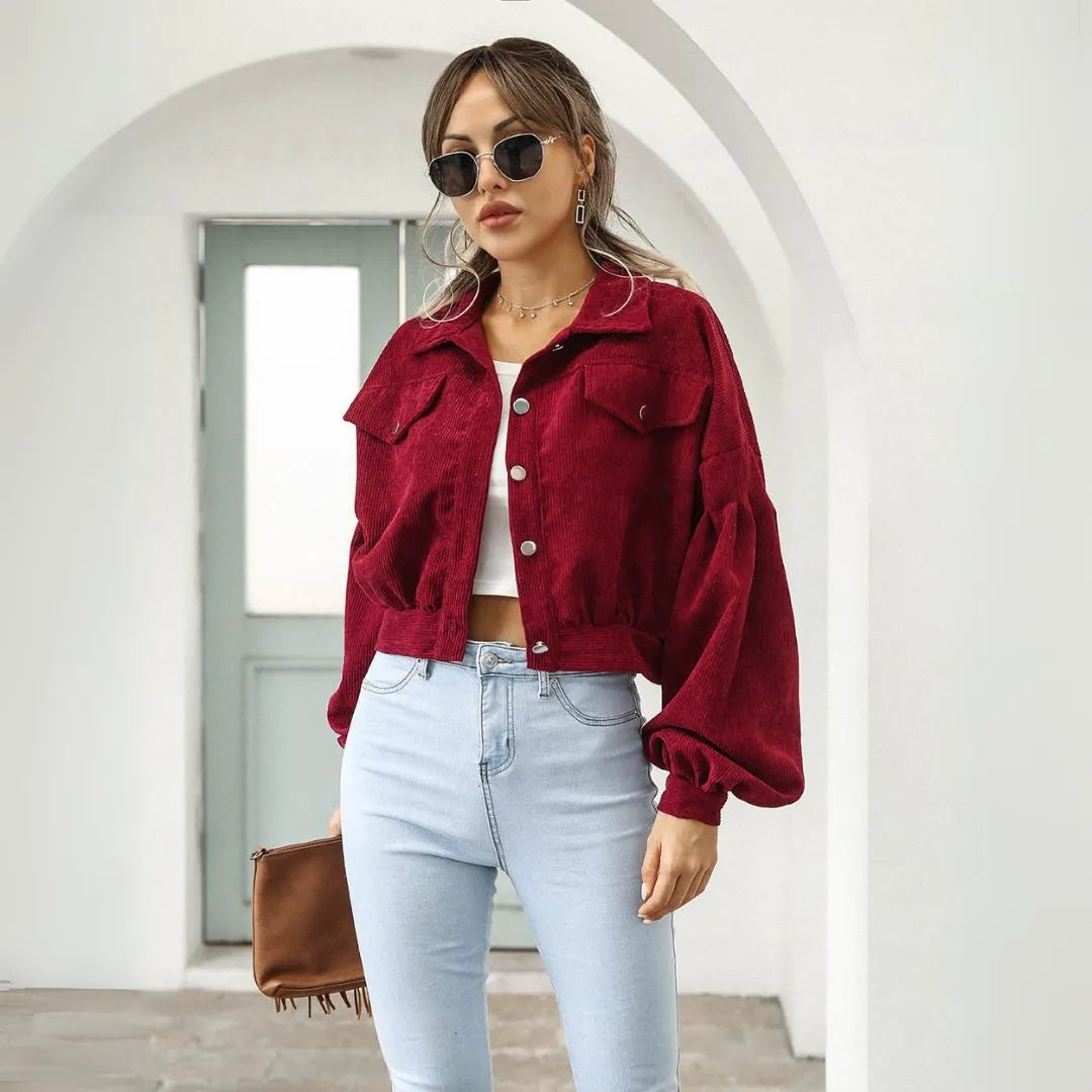 Camila Cropped Balloon Sleeve Corduroy Jacket Artisio