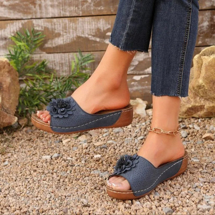 Carla Open-Toe Slip-On Floral Wedge Sandals Artisio