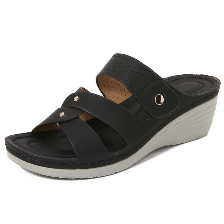 Carla Rivet Strap Wedge Sandals Artisio