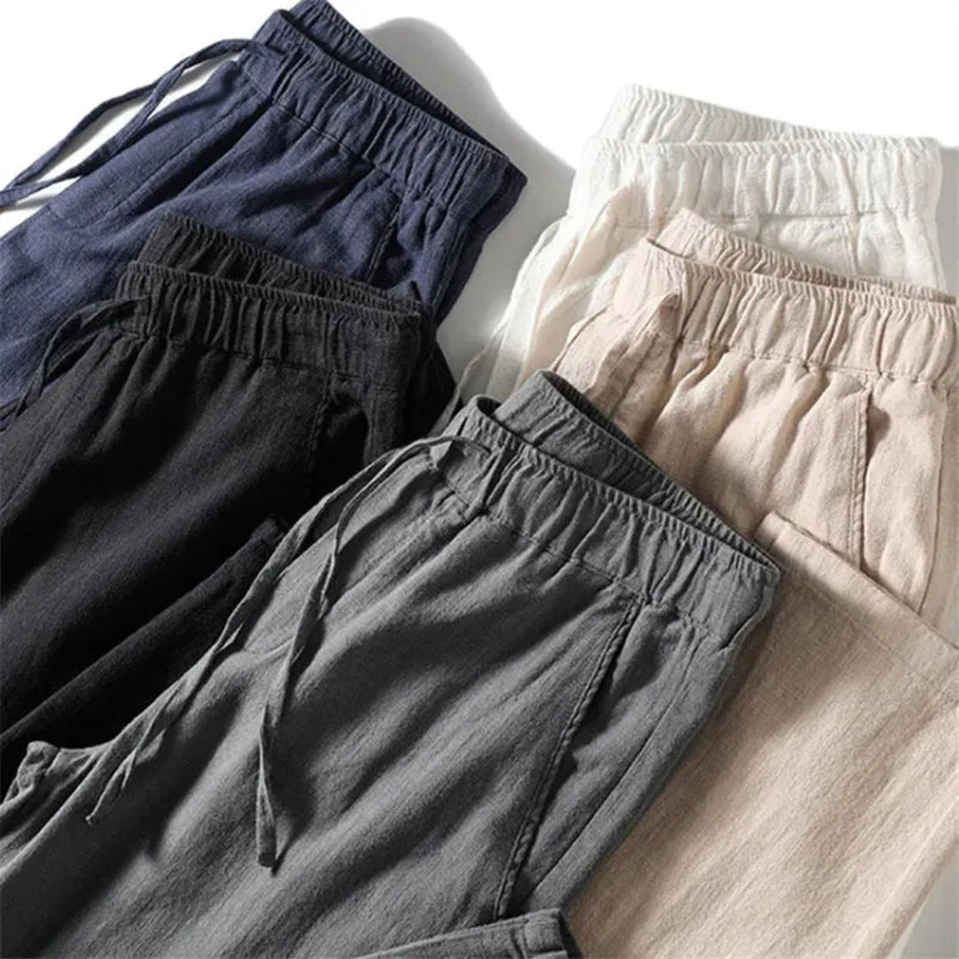 Caspian Elastic Waist Linen Lounge Trousers Artisio