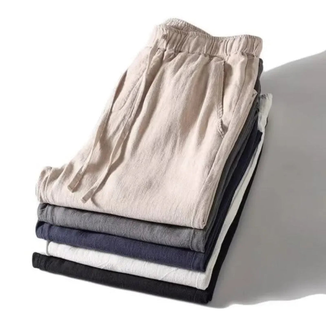Caspian Elastic Waist Linen Lounge Trousers Artisio