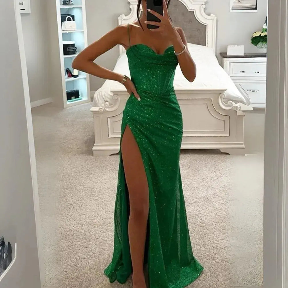 Celeste Glitter Spaghetti Corset Maxi Dress Artisio