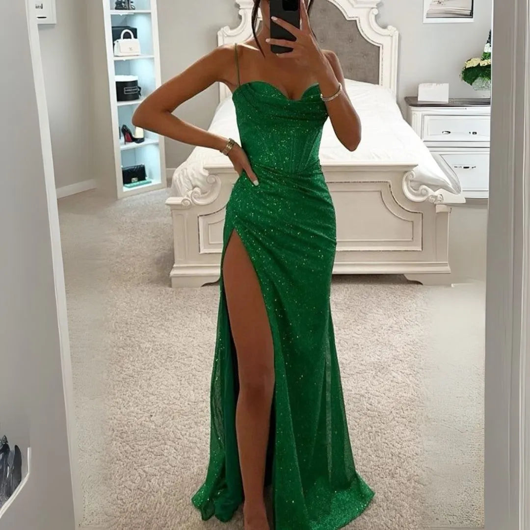 Celeste Glitter Spaghetti Corset Maxi Dress
