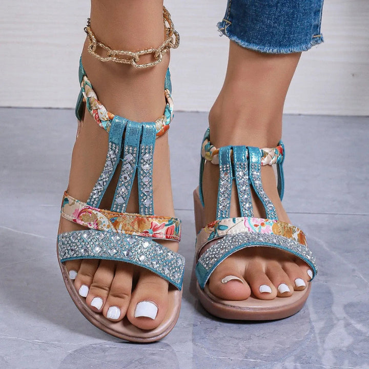 Charise T-Strap Rhinestone Braided Wedge Artisio