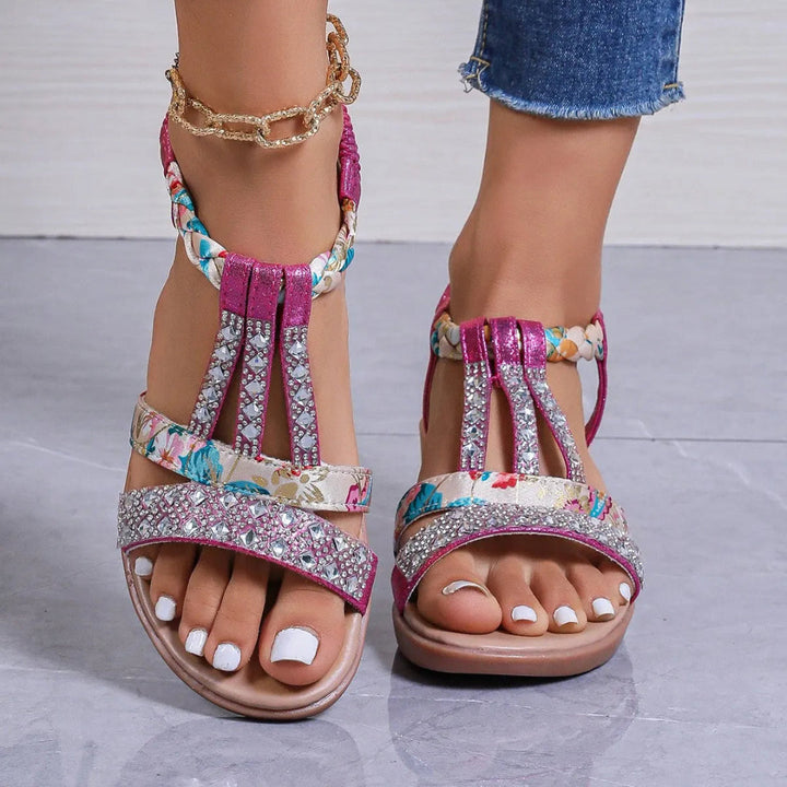 Charise T-Strap Rhinestone Braided Wedge Artisio