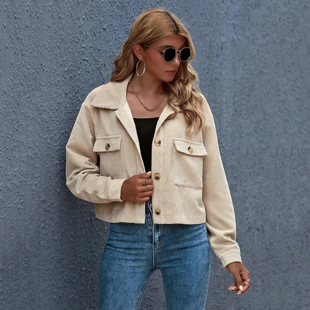 Chloe Collared Cropped Corduroy Jacket Artisio