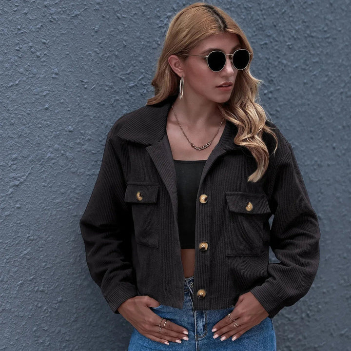 Chloe Collared Cropped Corduroy Jacket Artisio