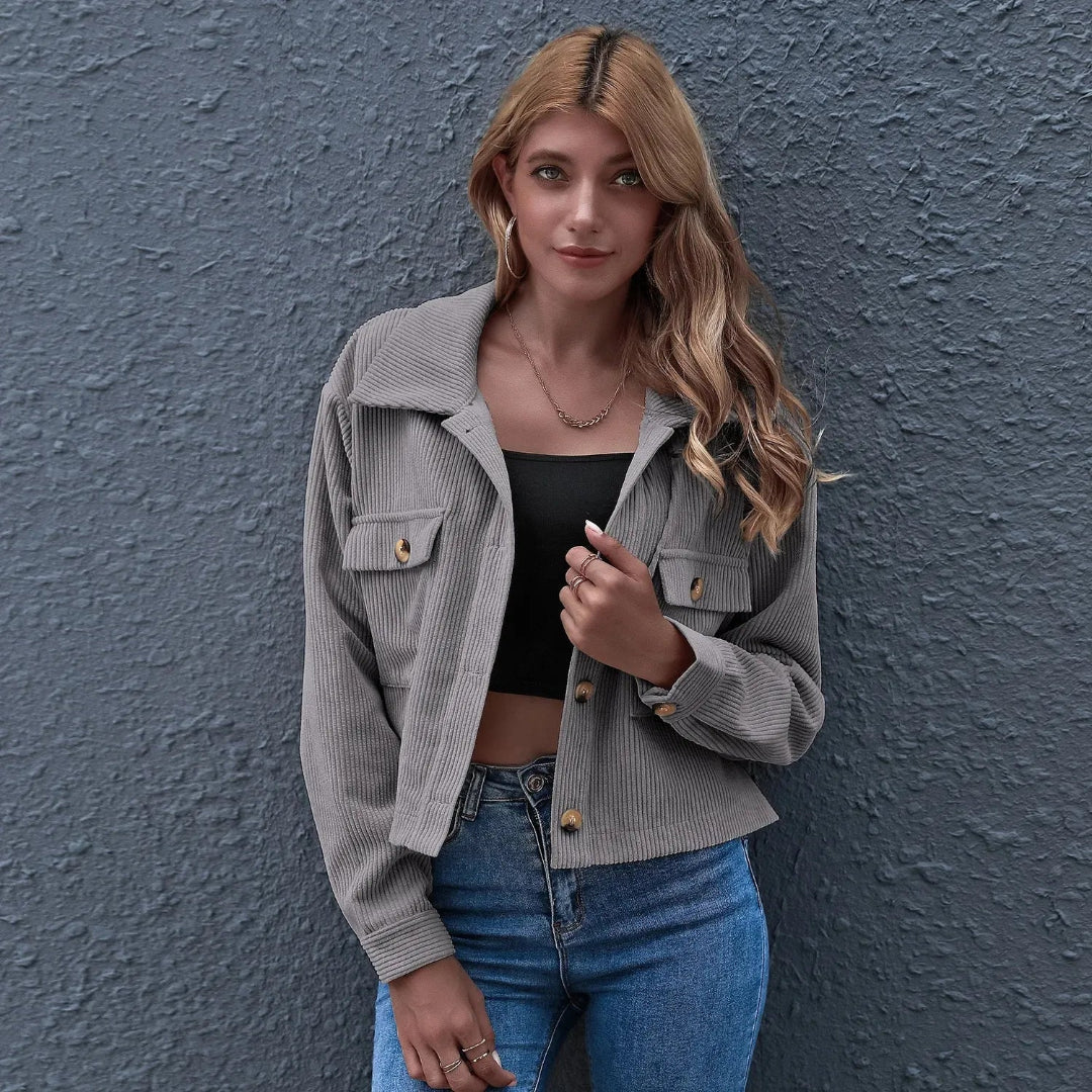 Chloe Collared Cropped Corduroy Jacket Artisio