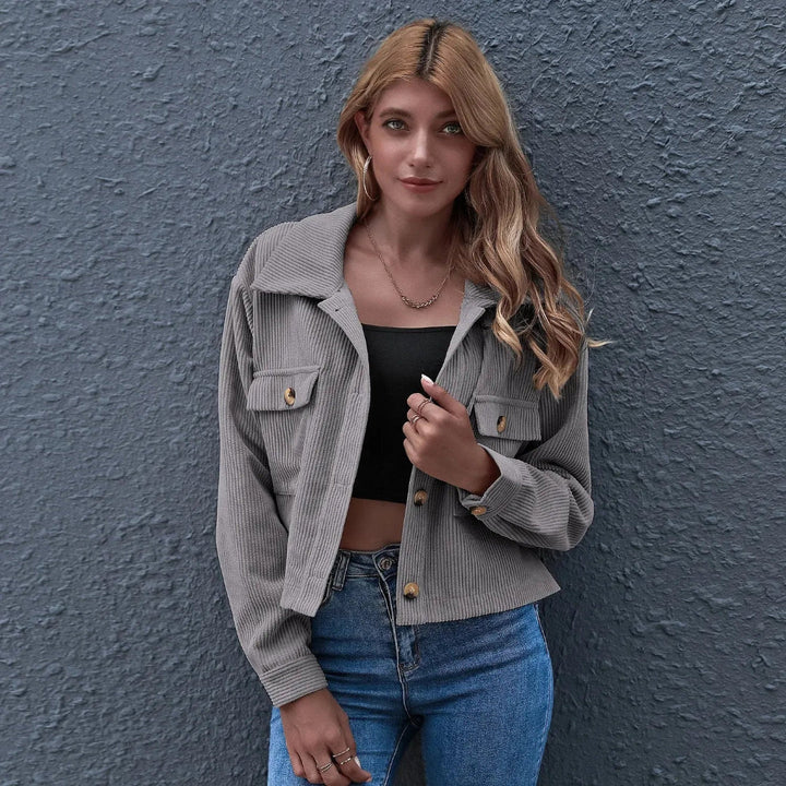 Chloe Collared Cropped Corduroy Jacket Artisio