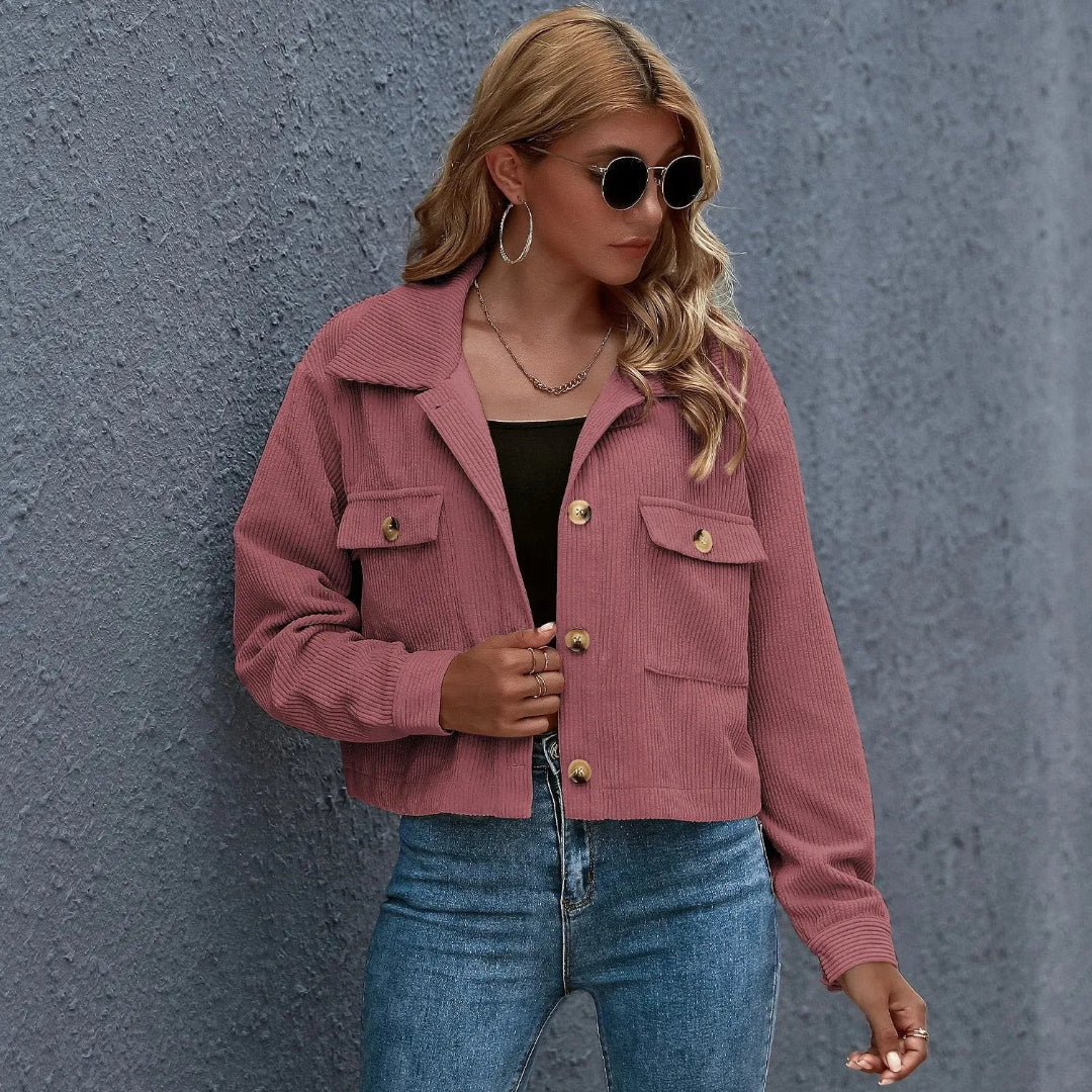 Chloe Collared Cropped Corduroy Jacket Artisio