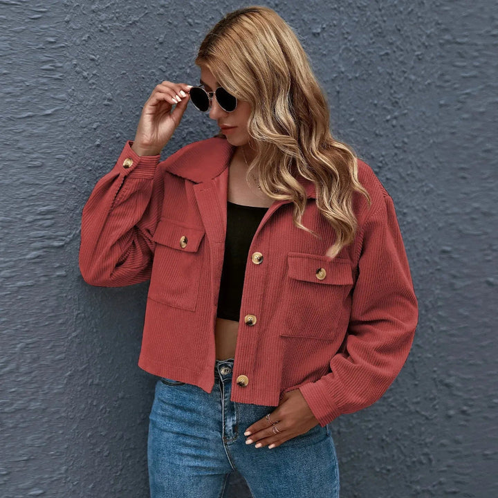 Chloe Collared Cropped Corduroy Jacket Artisio