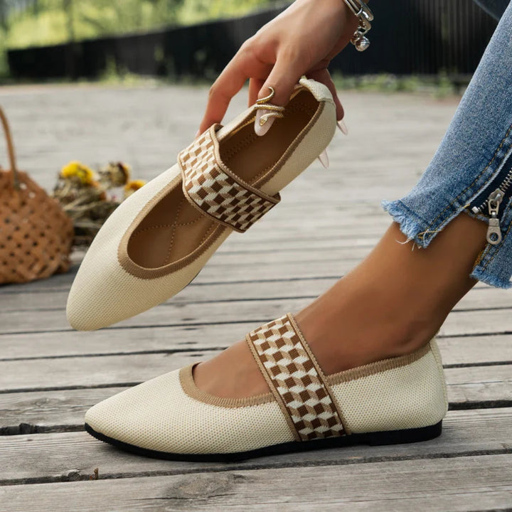 Chloe Pointed Toe Knit Mary Jane Flats