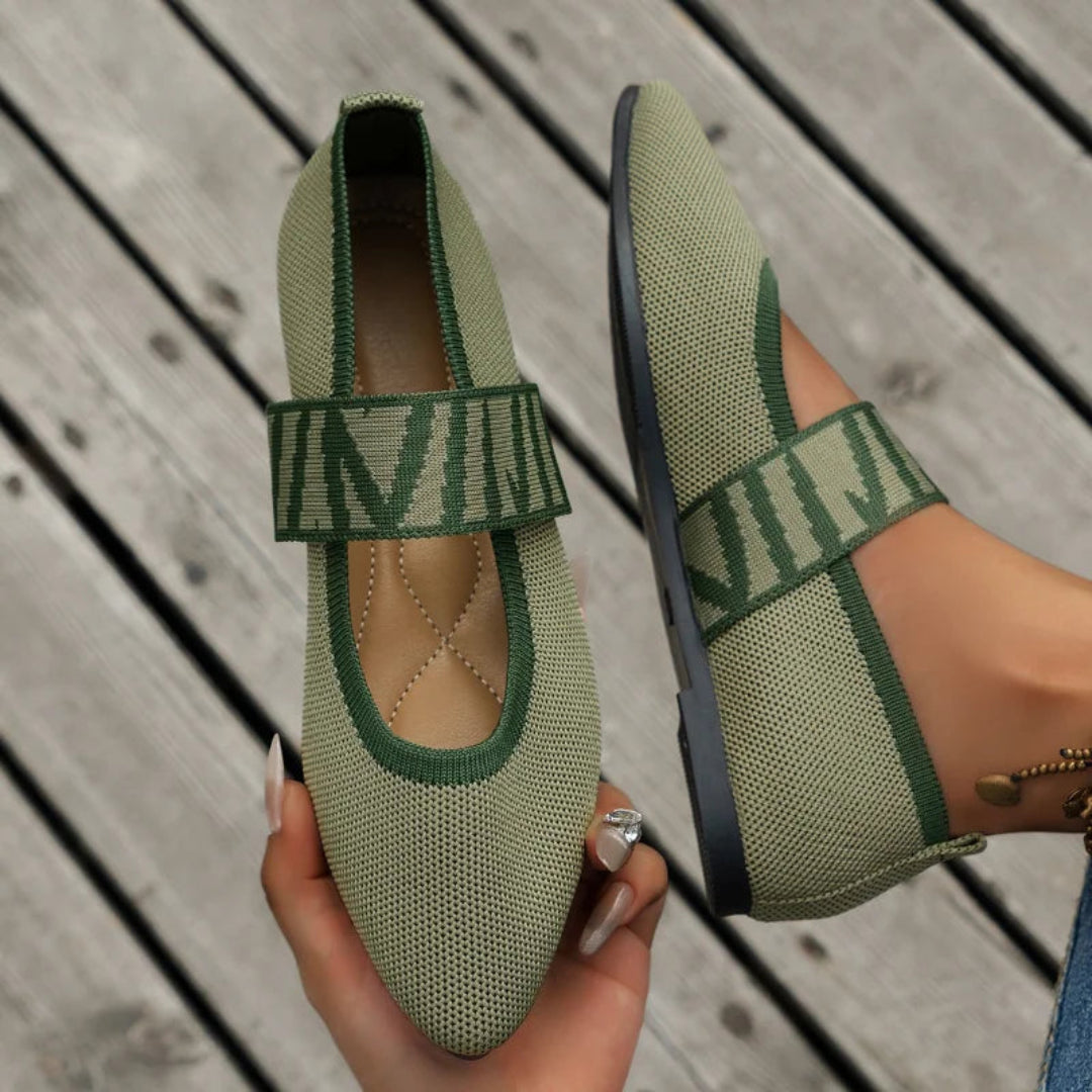 Chloe Pointed Toe Knit Mary Jane Flats