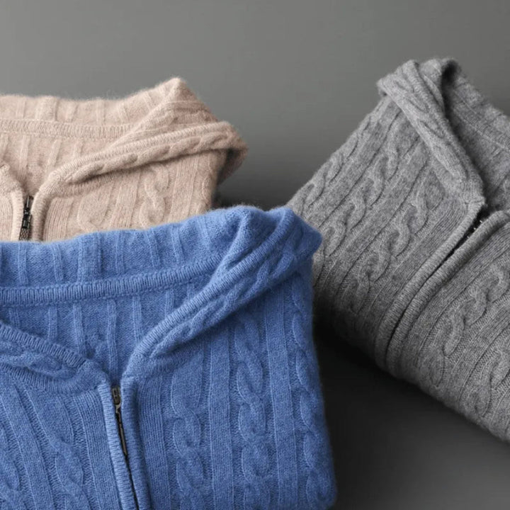 Chris Wool Hooded Cable Knit Sweater Artisio