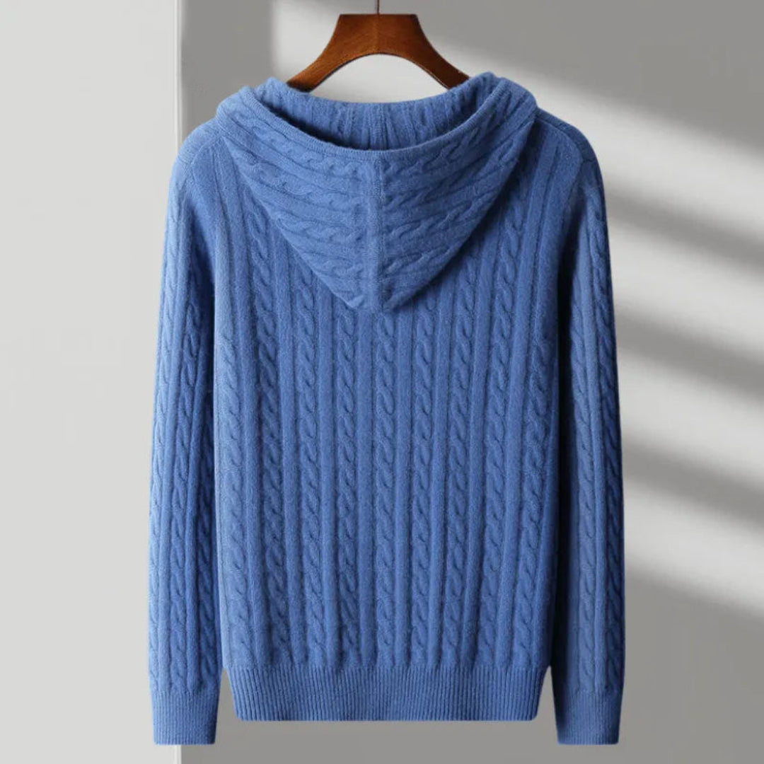 Chris Wool Hooded Cable Knit Sweater Artisio